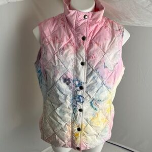 Lands End custom pastel tie dye quilted puffer vest M = 10-12